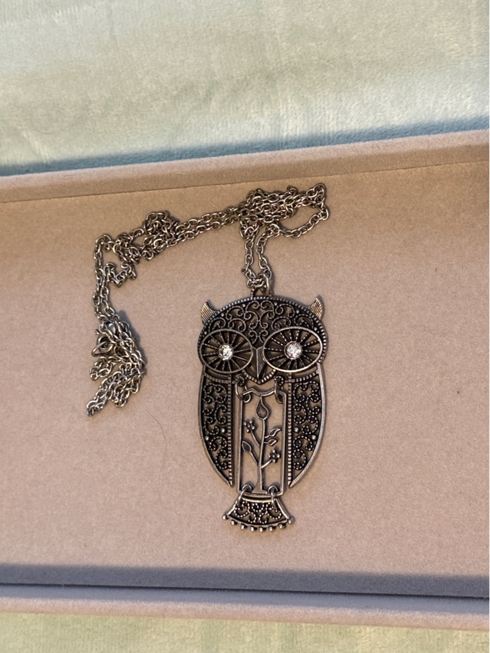 Antique Silver-Tone Owl Pendant Statement Necklace